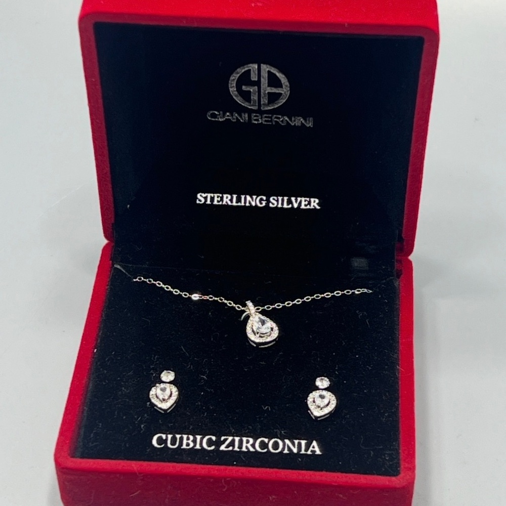 3-Pc. Zirconia Halo Pendant Necklace & Two Pair Stud Earrings in Sterling